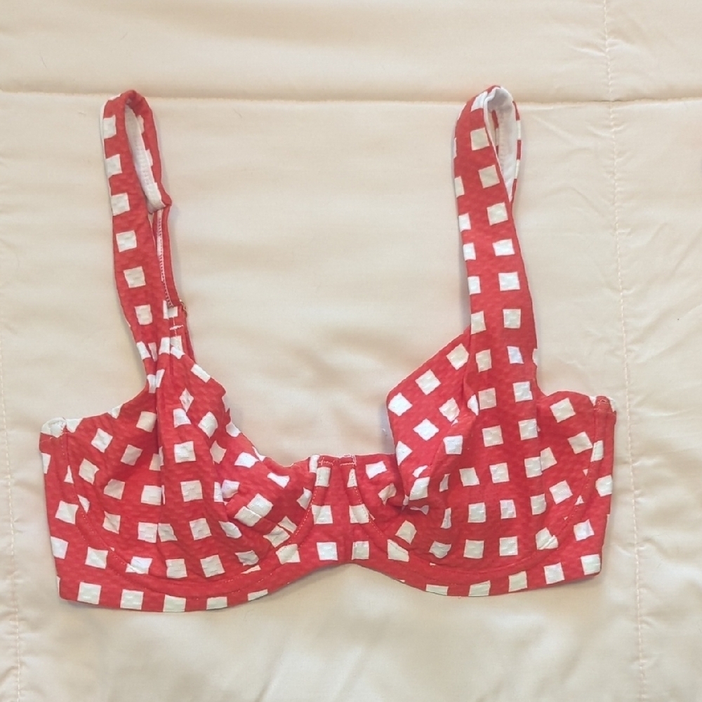 NWT Sea Level Swim Red and White Checkered Bikini Top, US 6